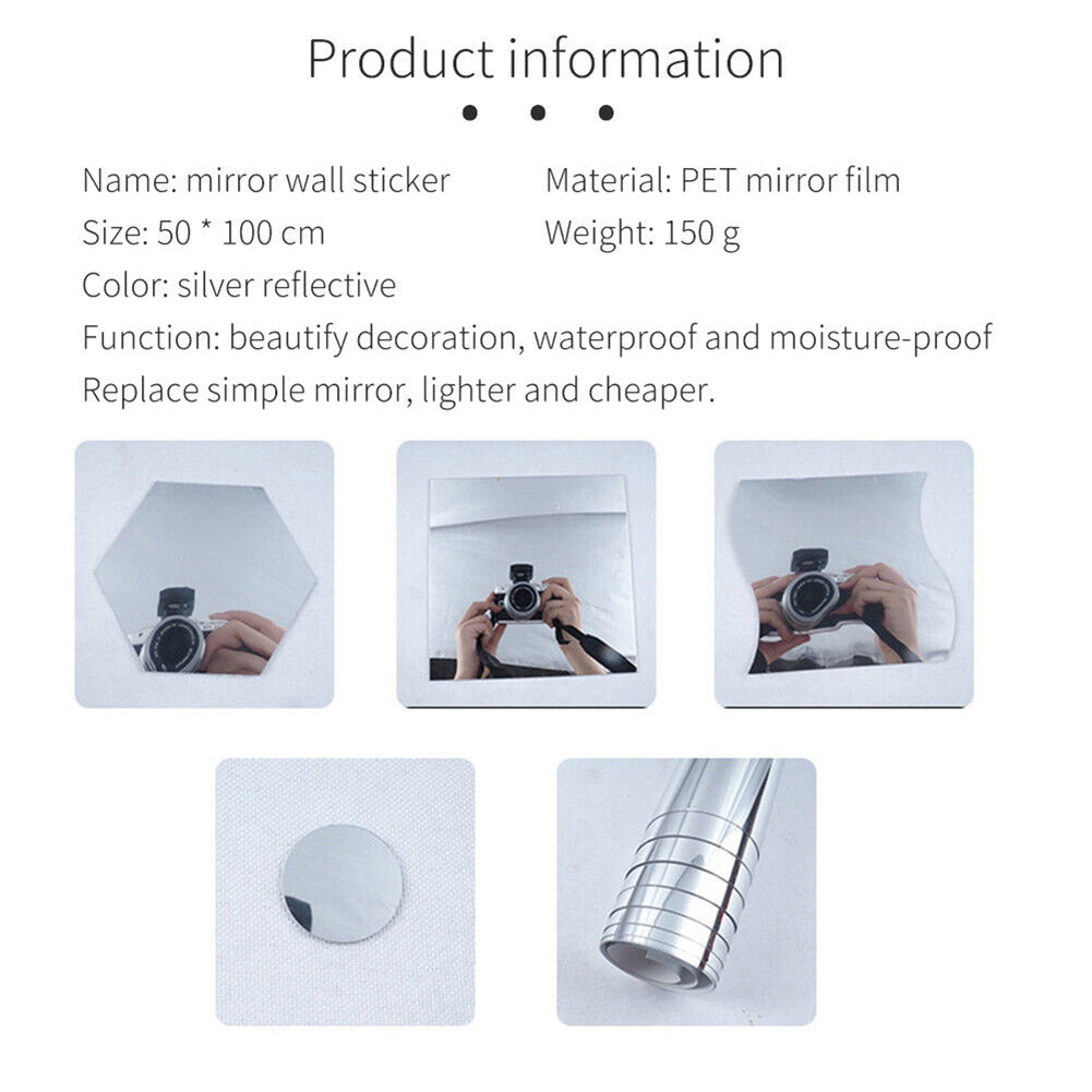 Pegatina de pared PET de 0,1 MM de espesor, película adhesiva para decoración de baño, espejo de pared artesanal, pegatina de pared suave, pegatinas de espejo