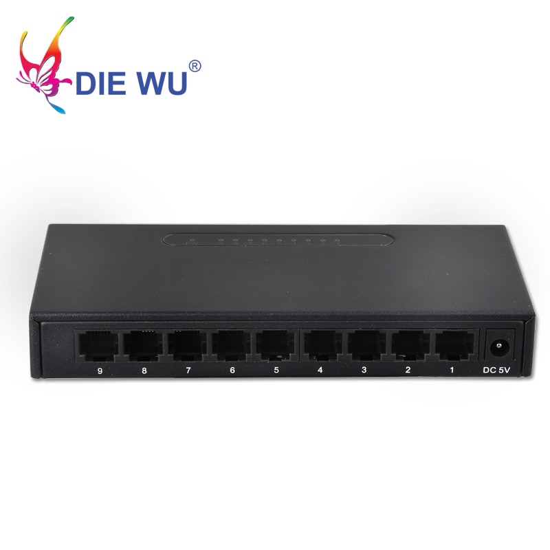 DIEWU Netwerk switch 9 poorten RJ45 10/100 Mbps Fast Ethernet switch met 1 m buffer Full-Duplex & Half-Duplex