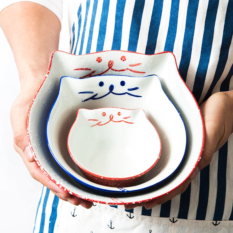 1pc dos desenhos animados kitty cerâmica jantar tigela pintados à mão gato porcelana tigela de arroz tigela de macarrão tigela de sobremesa utensílios de mesa