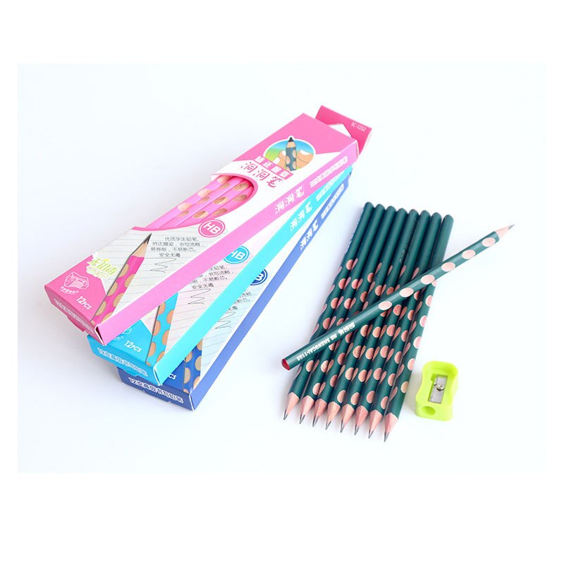 Kawaii 12 unids/set de dibujo HB Hole Pencil Set de madera materiales de arte Sketch carbón lápices escuela pintura papelería