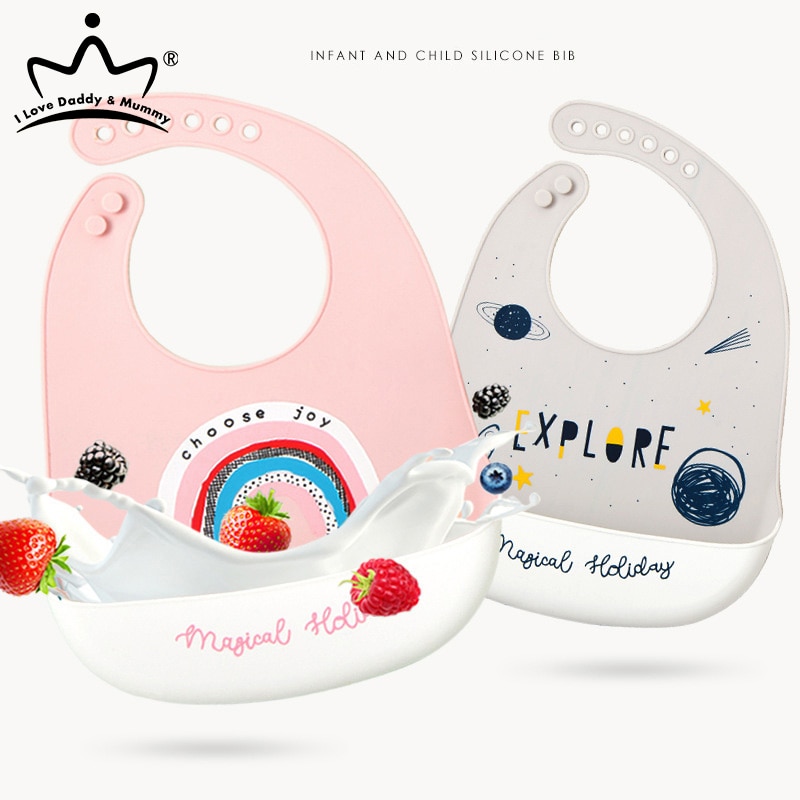 Baberos de bebé de dibujos animados impermeables de silicona para niños, niñas, niños, niño bebé alimentar cosas accesorios babero ajustable