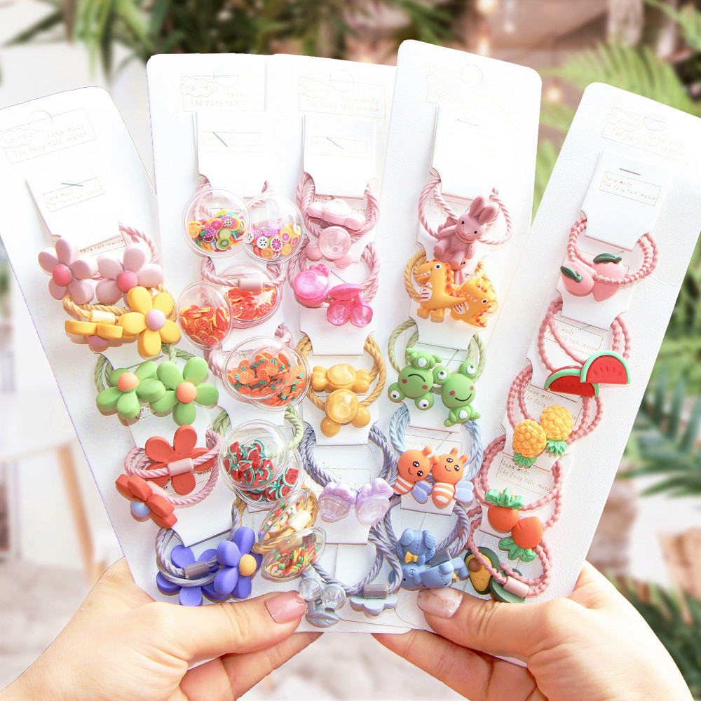 2/10 stuks/set kinderen cartoon beer bloem elastische haarbanden meisjes schattige rubberen banden scrunche kinderen haaraccessoires hoofdtooi