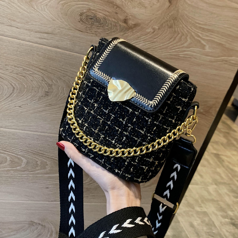 191227 Ivog Alledaagse Vrouwelijke Kleine Schoudertas Crossbody Handtas Zwart Bont Ketting Geometrische Emmer Tassen Voor Vrouwen