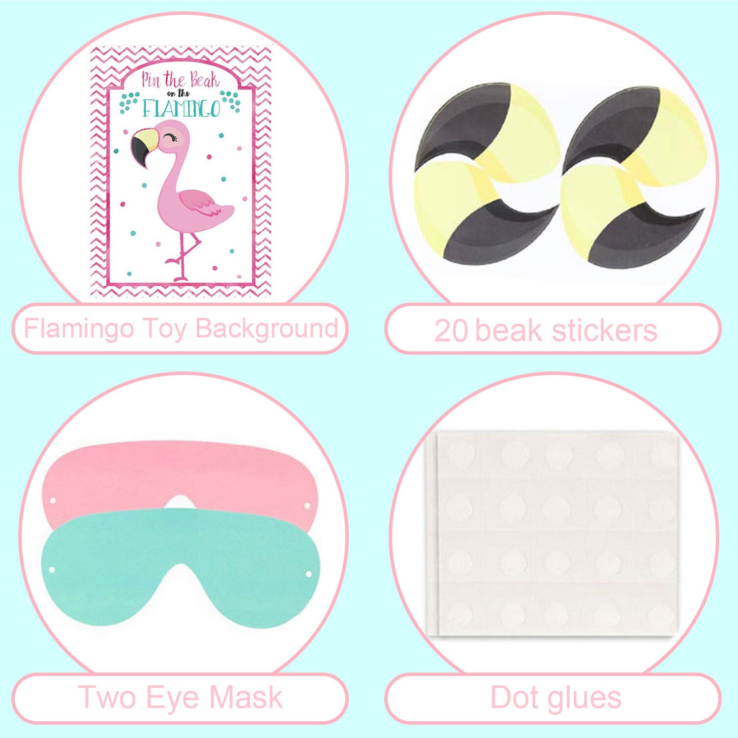 Besegad Grappige Pin de Snavel op de Flamingo Game met Poster Eye Maskers Snavel Stickers Dot Lijmen voor Kids Volwassenen feestartikelen