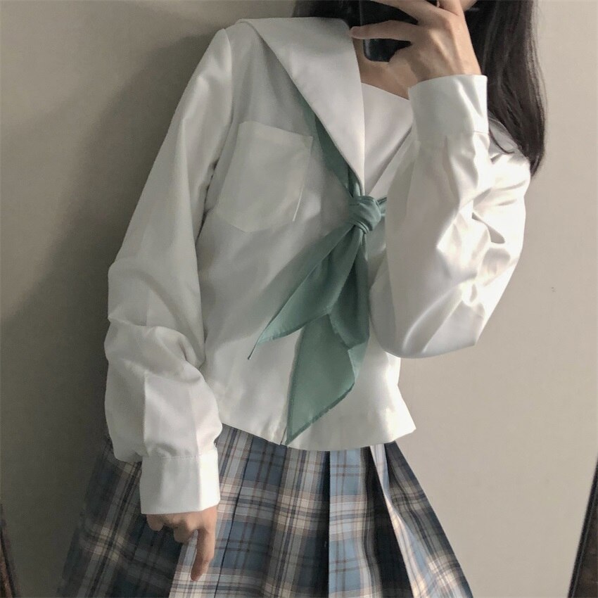 Daily Collocation Single Product Triangle Scarf Japanese Cute Preppy Uniform JK Sailor Suit Neckerchief Girl Big Bow Tie Student: Green