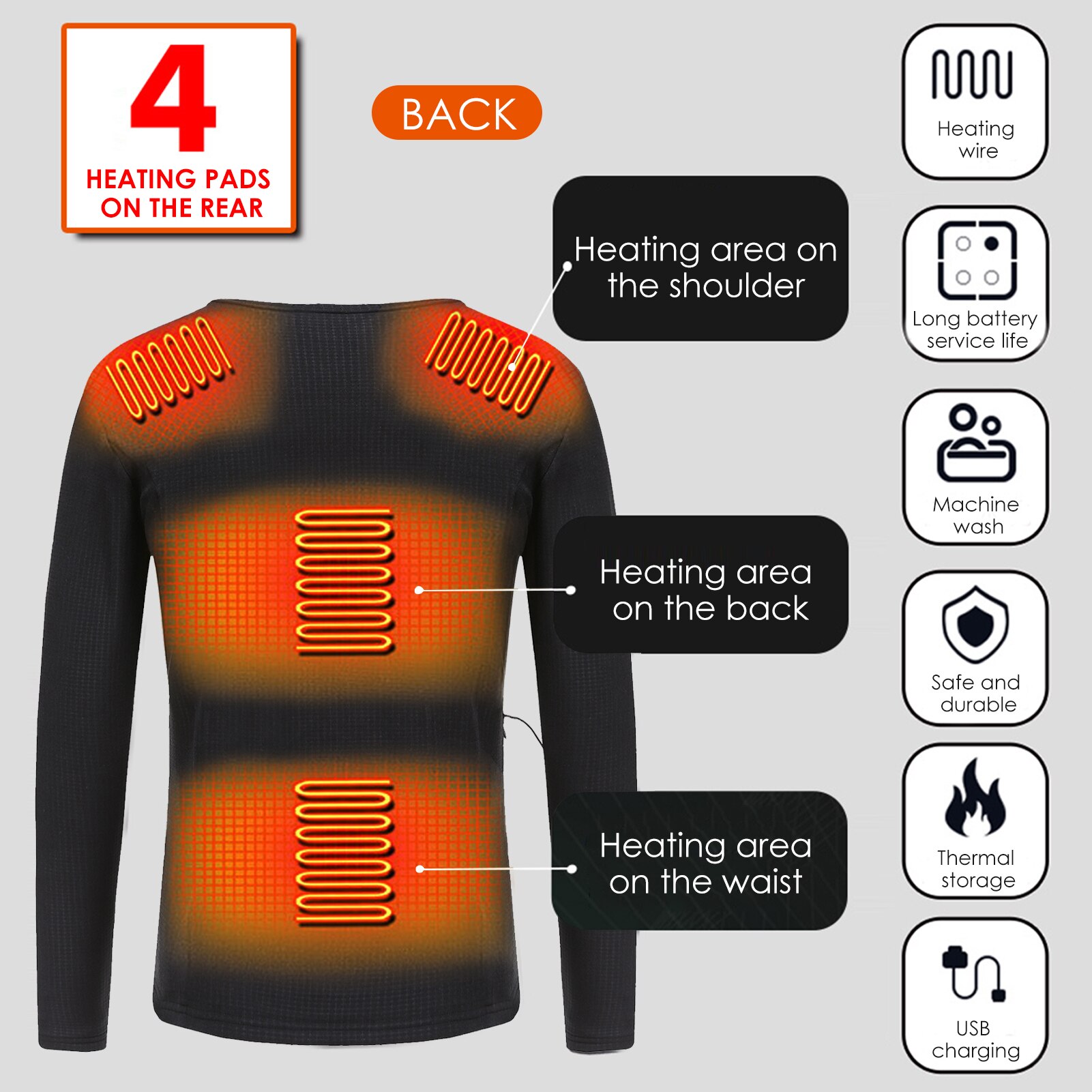 Winter Men Warm Electric Heated Underwear Adjustable Temperature Washable Clothes Outdoor Sports Thermal Long Sleeve T-shirt