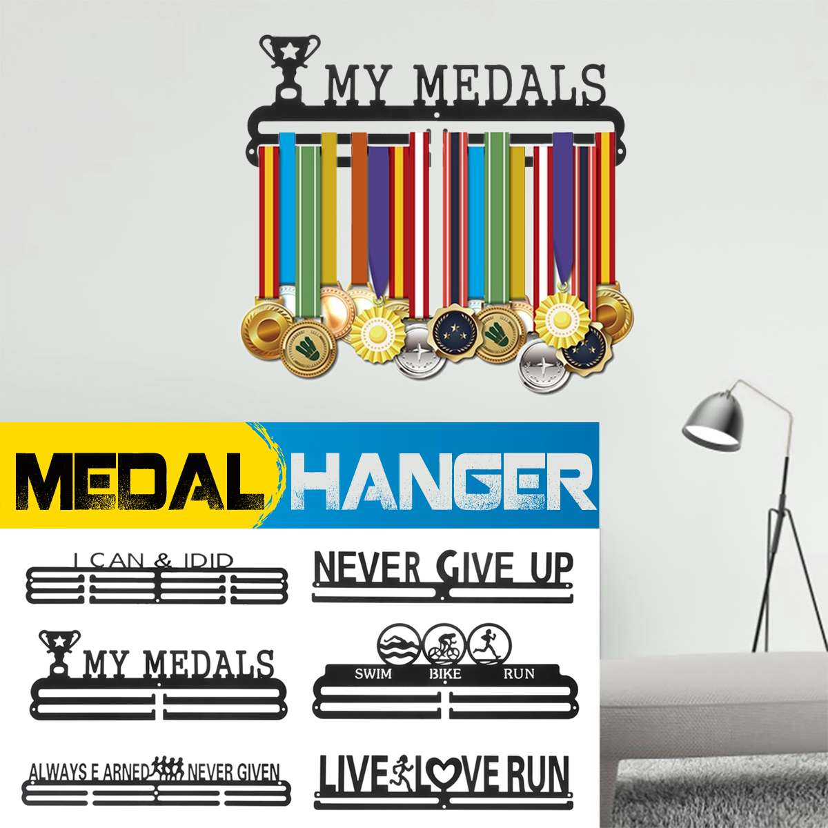 Medal Hanger Holder Display Rack for 30-45 Sport Medal Runner Swim Football Basketball marathons Championship Home Decor