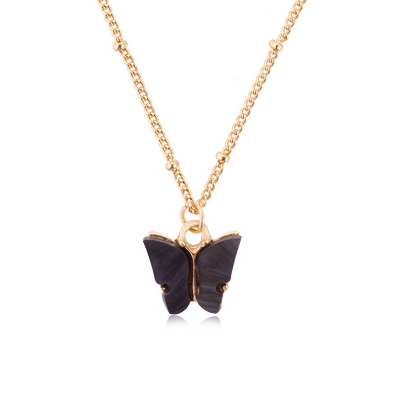 Cute Butterfly Pendant Necklaces For Women Gold Color Chain Collar Shine Choker Necklace Party Engagement Jewelry: Black