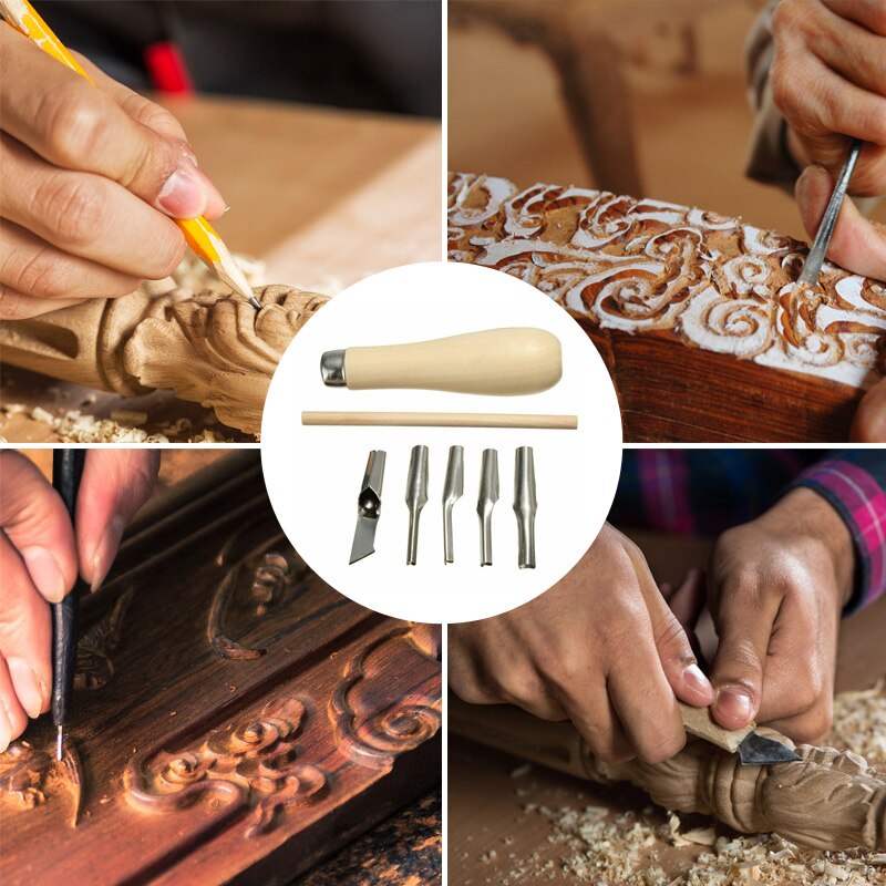 Lino Block Cutting Rubber Stamp Carving Tools with 5 Blades Bits for Print Making DIY Sculpture SCVD889