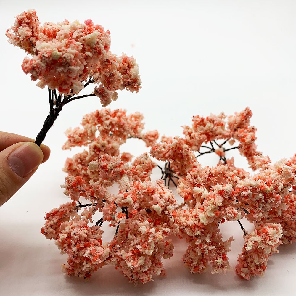 2PCS 65mm Handmade Metal Wire Model Trees 1/87HO Scale Model(Flower)Trees Miniature Landscape Model Train Railway Layout Scenery
