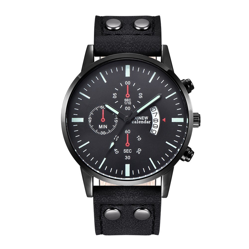 Xinew Men Watch Leather Strap Band Date Quartz Wrist Watch Round Dial For Men Roman Men's Watches Outdoor Clock: K