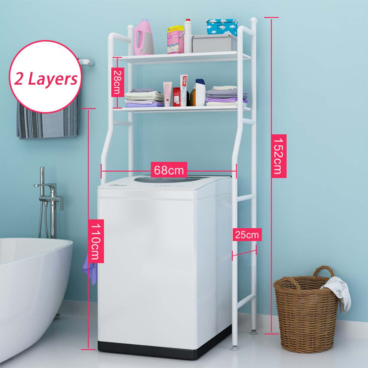 2-3 Tiers Stainless Steel Over The Toilet Rack Cabinet Shelves for Washing Machine Bathroom Space Saver Shelf Organizer Holder: B