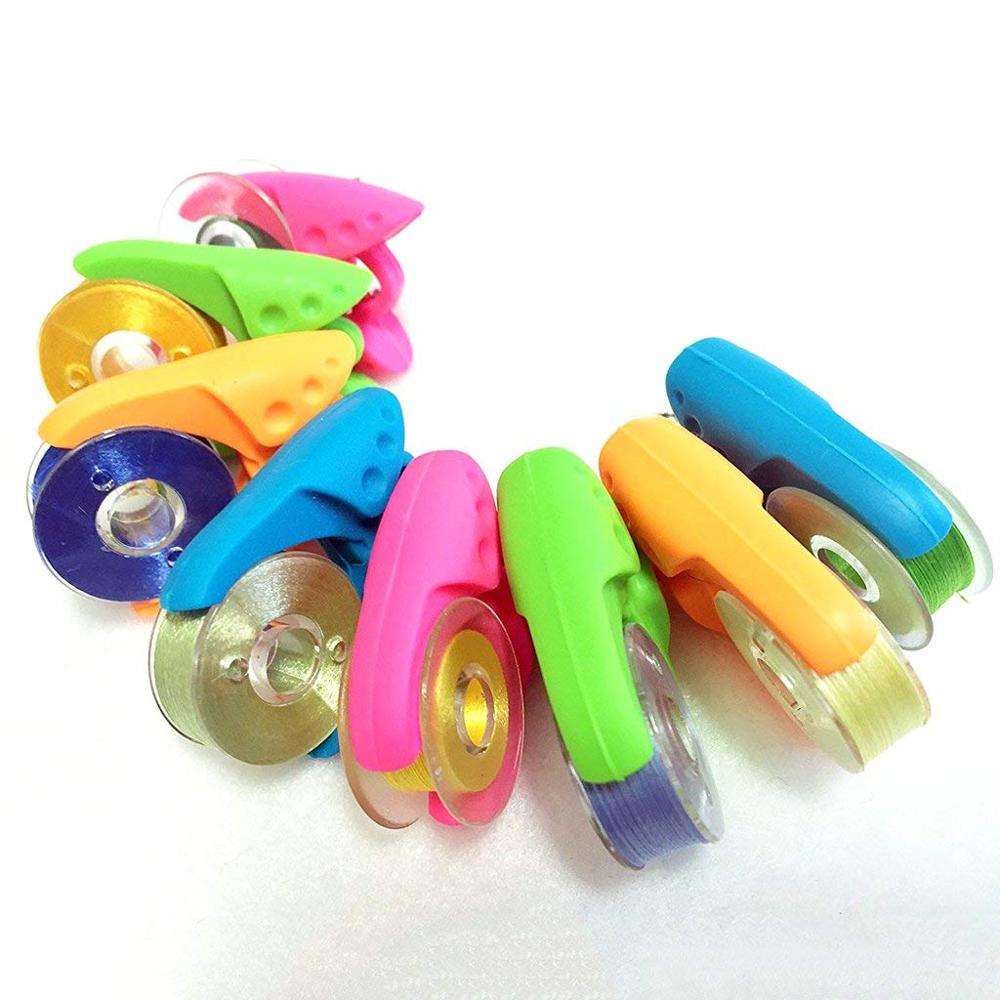 Bobinas de coser de poliéster negro, bobina de plástico transparente y abrazaderas de bobina, accesorios para máquinas de coser, 36 Uds.