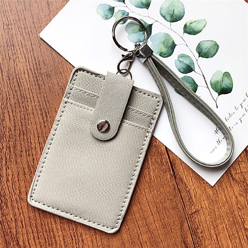 Pu Lederen Badge Houder Kantoor Key Id-kaart Houders Mini Portemonnee 3-Slot Lanyard Credit Card Bus Kaart Tas reizen Accessoires: grey