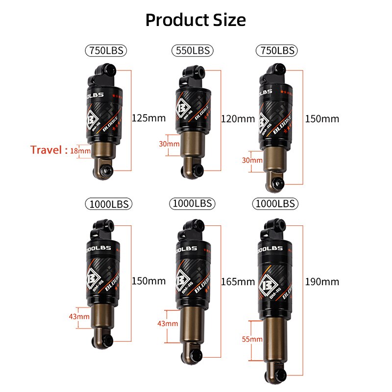 120/125/150/165/190Mm Aluminium Fiets Hydraulische Voor Achter Schokdemper Voor Scooter mtb Vouwfiets Onderdelen