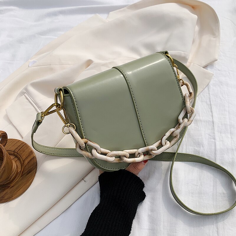 Solid PU leather chain women's shoulder bag bags for women purses and handbags sac a maincrossbody bags for women: Green