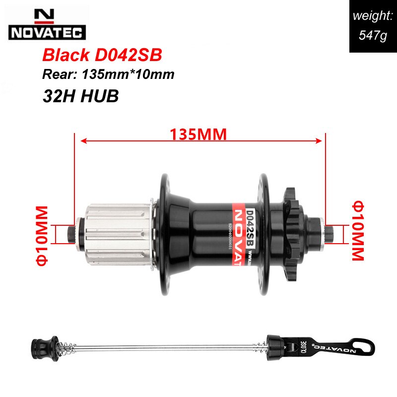 Novatec Mountainbike Hub D041SB D042SB Disc Kaart Brake 28/32/36 Gaten Mtb Road Fiets Hubs Lager Qr 32H 8/9/10/11/12 Speed: 32H Rear Black