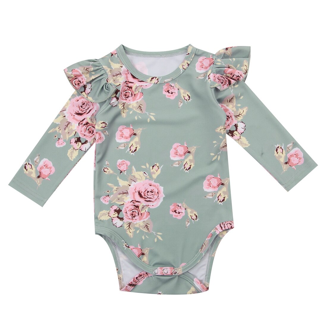 Mono para bebé niña con volantes de manga larga Floral primavera otoño: Beige / 18 meses