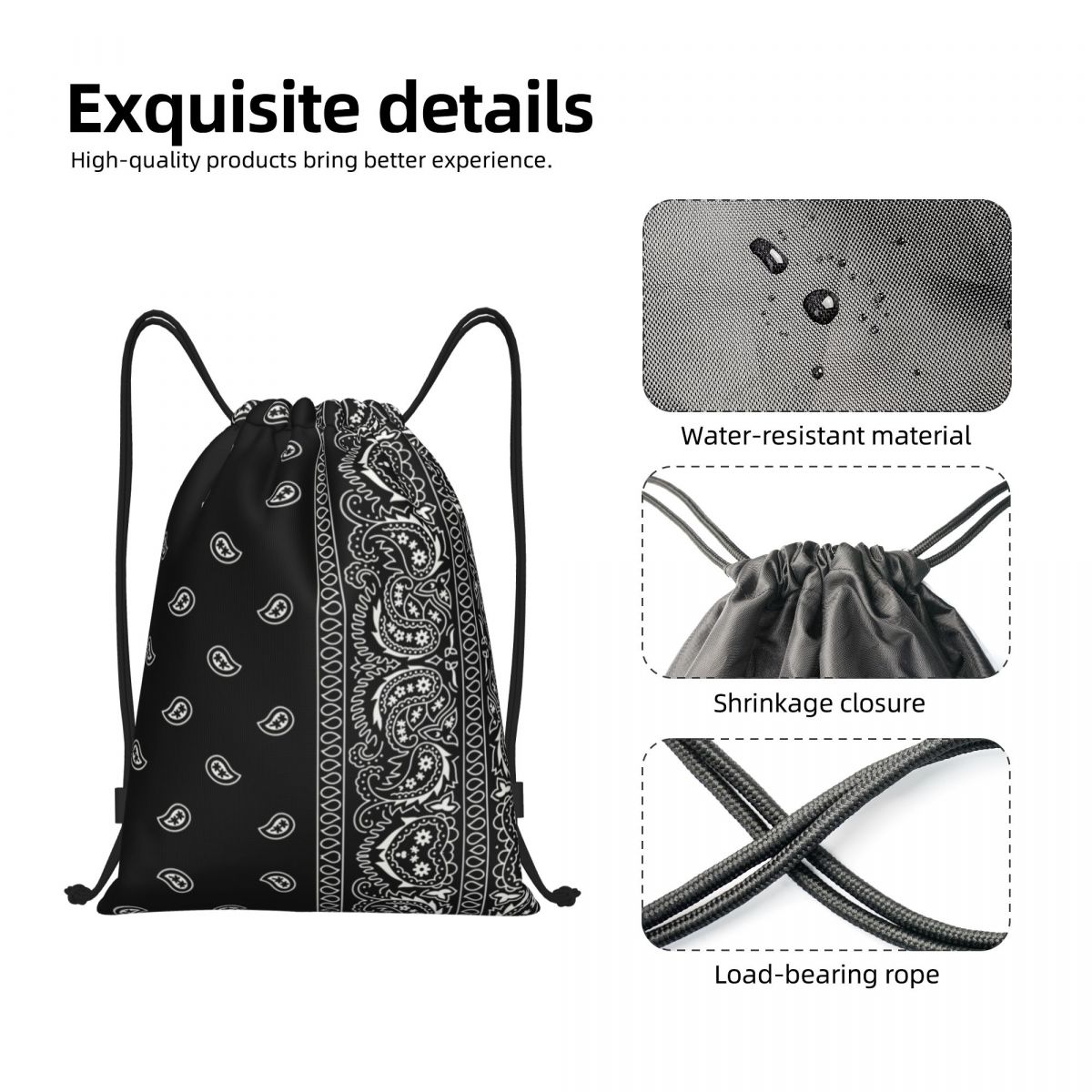 Custom Cool Paisley Bandana Style Drawstring Bags Women Men Lightweight Sports Gym Storage Backpack