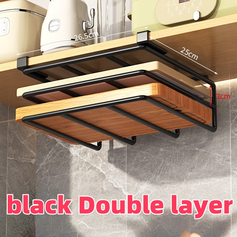 Hanging Rack Under Kitchen Cabinet Household art organizing rack cutting board rack hook pot cover utensils storage rack: Black Nickel