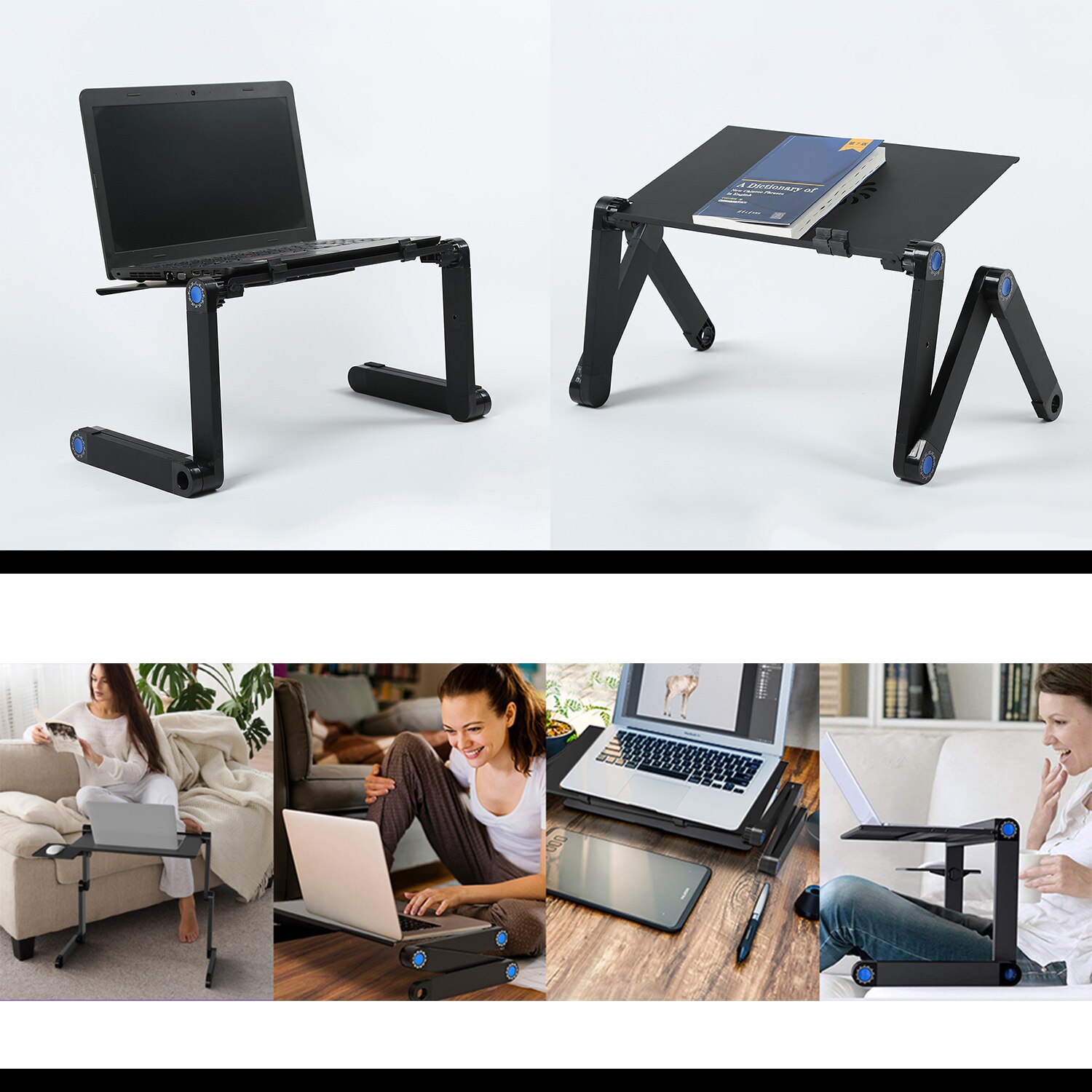 Aluminium Adjustable Laptop Stand Lightweight Portable Laptop Table Office Laptop Riser Standing Desk with 2 Cooling Fans & Mous