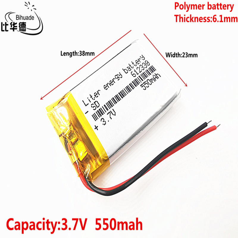 Good Qulity Polymer battery 550 mah 3.7 V 612338 smart home MP3 speakers Li-ion battery for dvr,GPS,mp3,mp4,cell phone,speaker