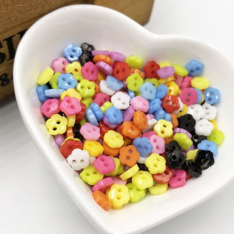 100PCS 6mm Plastic Heart Round Star Flower Square Mixed Mini Buttons Sewing 2 Holes Tiny Doll Clothes Button For Scrapbook PH209: 6
