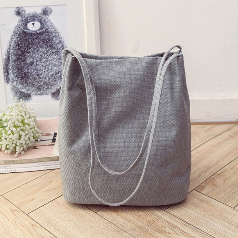 Vrouwen Canvas Tote Emmer Zakken Opvouwbare Boodschappentas Dames Schoudertas School Boeken Tas Eco Vriendelijke Linnen Handtas: GRAY