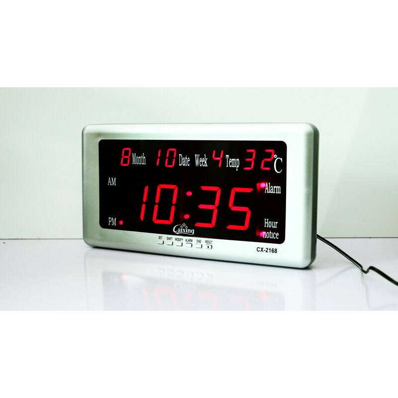 Large LED Digital Wall Clock with Calendar Temperature Date and Week Display Kickout Stand for Desk Big Bright Red Digits