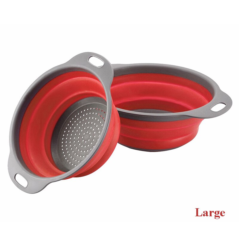 Creatieve Keuken Fruit Groente Wassen Gereedschap Nuttig Opvouwbare Reiniging Mand Zeef Keuken Accessoires Gadgets Supplies2020: Red Large