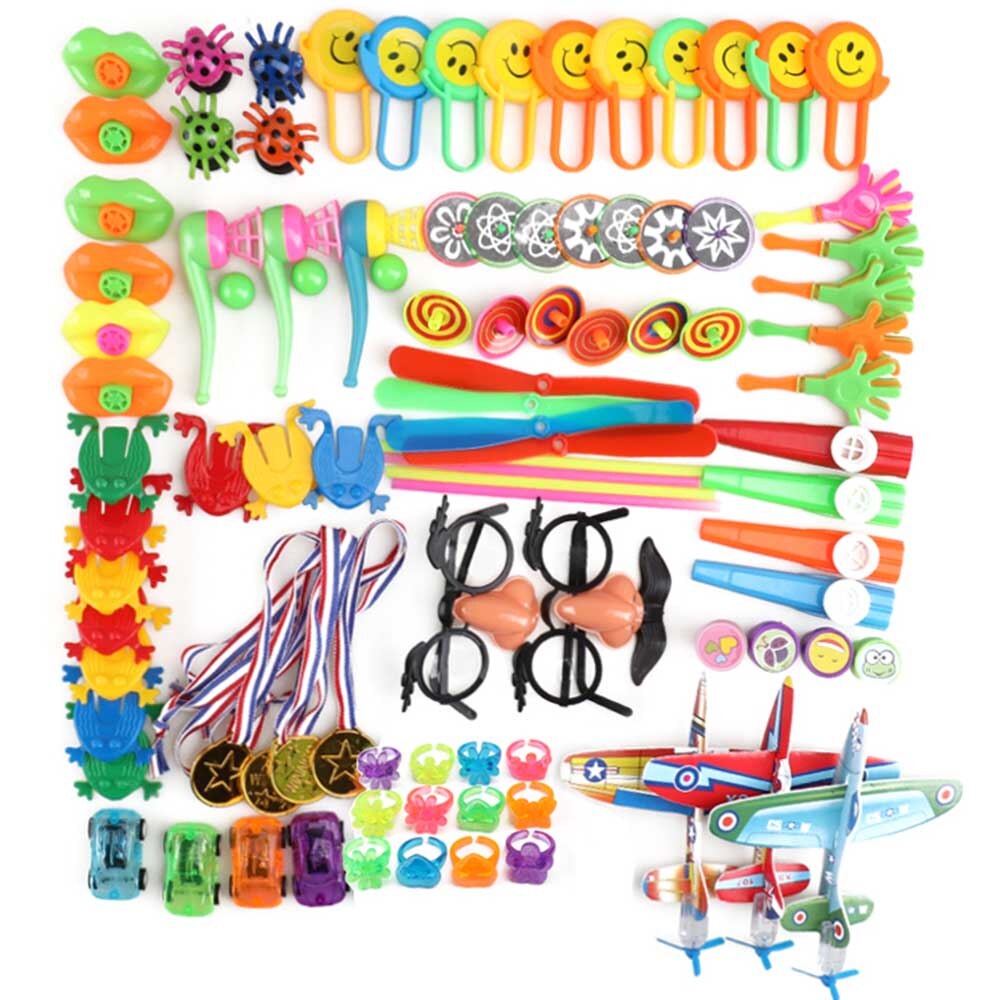 Faire semblant de jouer à l'épicerie jouets 100 pièces/ensemble enfants fête d'anniversaire faveurs remplissage drôle assorti en vrac jouets ensemble boîte au trésor prix