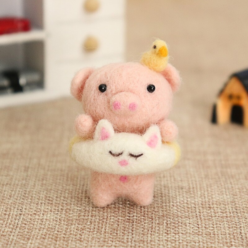 Jiwuo Cute Animal Pig Toy Doll Wool Felt Poked Kitting Non-Finished Handcarft Wool Felting Material Package