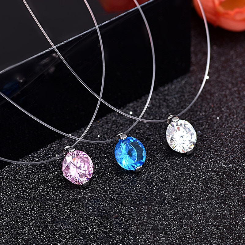 8 Color 6MM Pink White Red Zircon Chokers Necklaces Transparent Fishing Line Simple Pendant Necklace Jewelry For Women