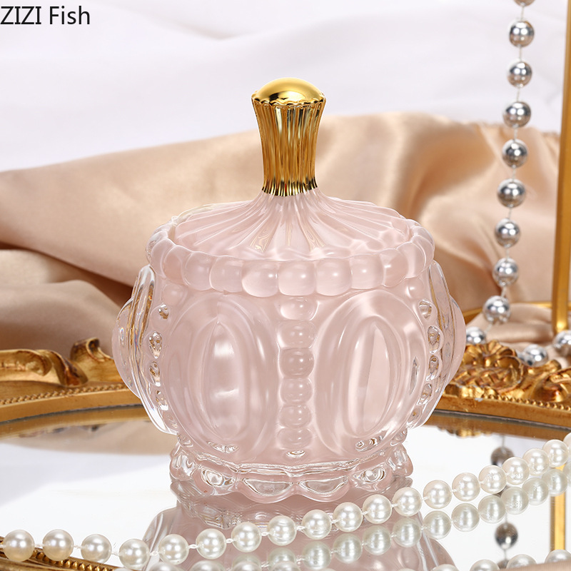 Pink Relief Glass Jars and Lids Dressing Table Jewelry Dish Cosmetic Containers Transparent Crystal Storage Jars Candy Pots