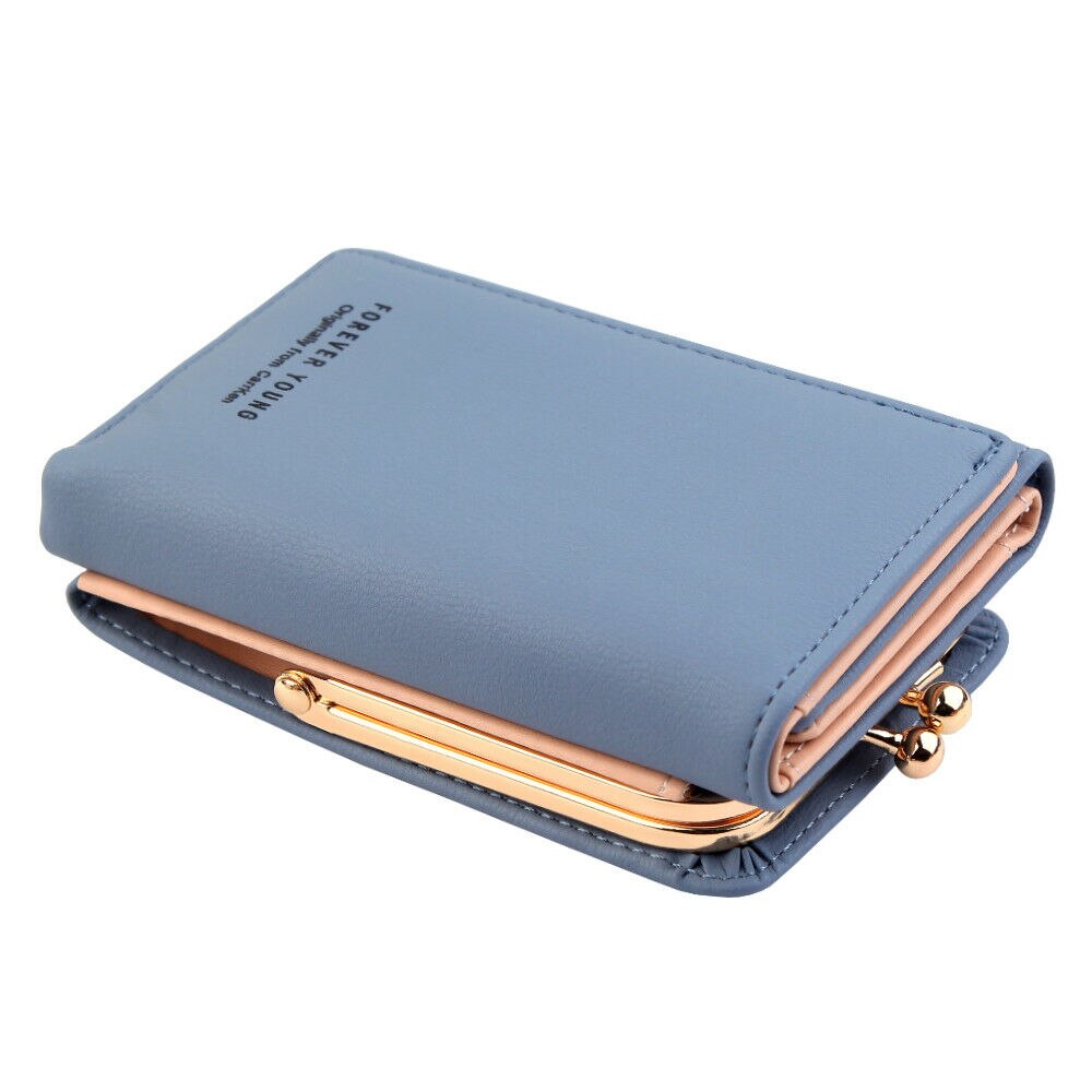 Cute Women's Wallet Mini Clutch Bag PU Leather Three Fold Credit Card Holder Purse: Blue