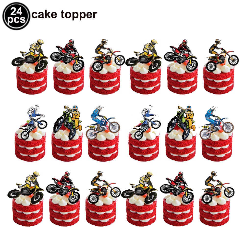 Decoración de de cumpleaños de Motocross, adornos para magdalenas, pancarta de motocicleta, decoración de pastel para suministros de de cumpleaños para hombre o niño: Rojo