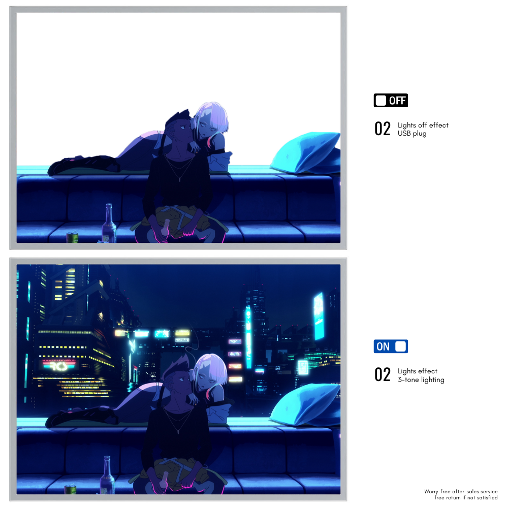 Lámpara de pintura de luz LED Cyberpunk de Anime HD, 3 colores de atenuación de enchufe USB, decoración de Ambiente de neón para sala de juegos, de luz de humor: Blanco / orange