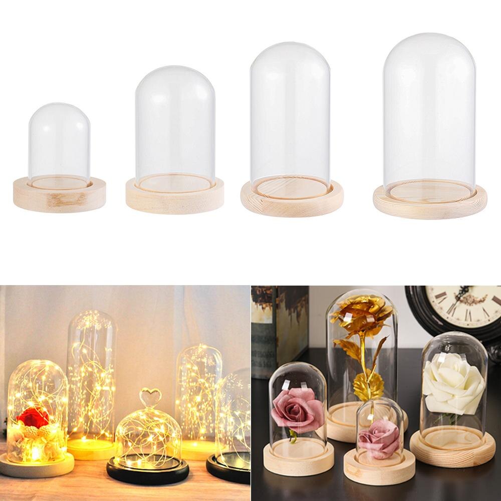Fairy Lights Glass Vase Jar Transparent Bottle Terrarium Glass cloche Dust Cover Wooden base Flower Storage box