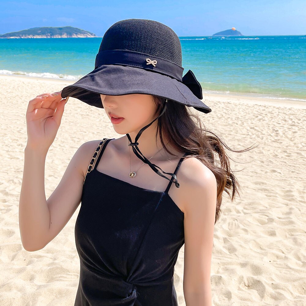 2022 Zomer Hoeden Caps Vrouwen Strooien Hoed Dames Hoed Strand Accessoires Chirurgische Caps Vrouw Mannen Hoeden Wandelen Hoed Zon cap Bruid Hoed: Black