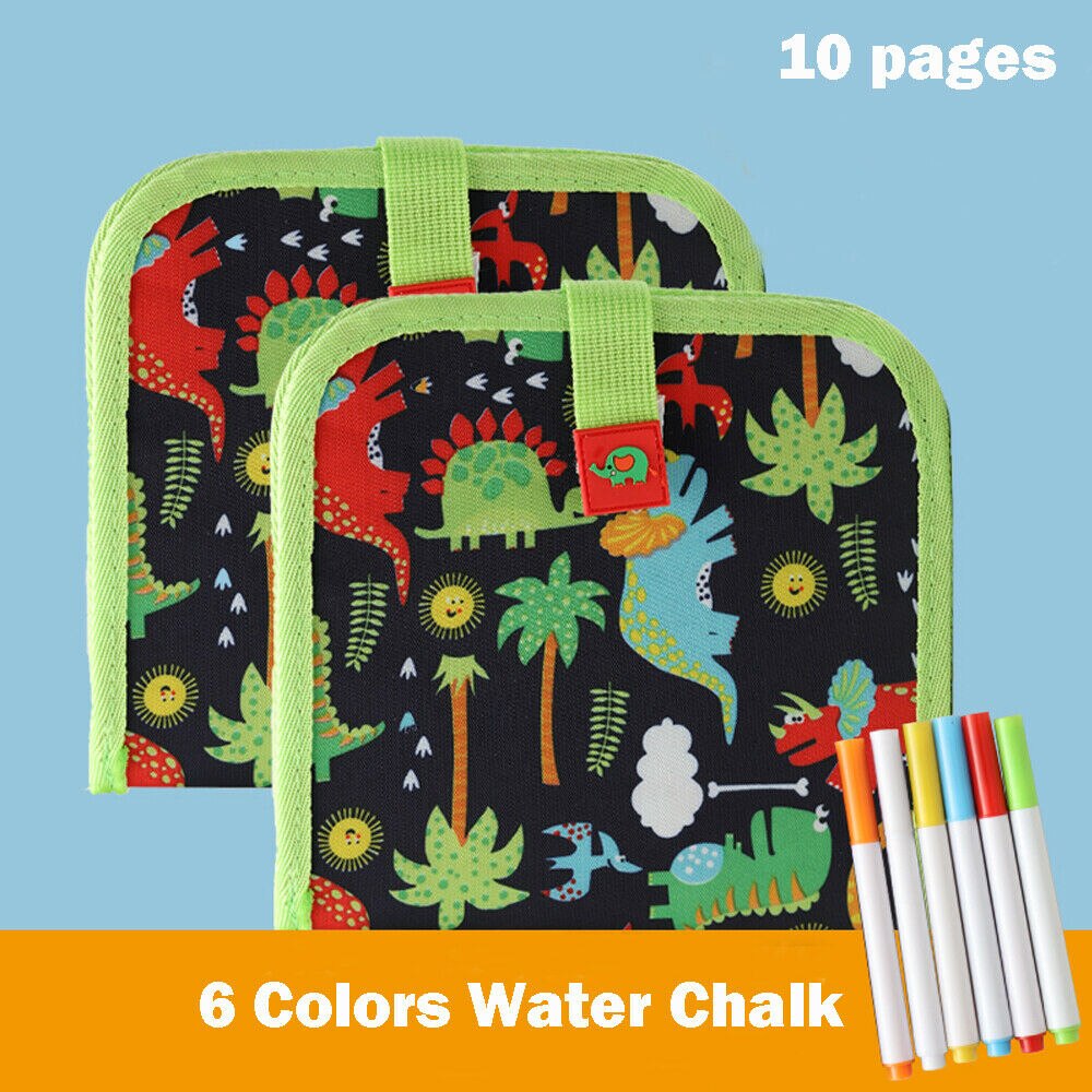 3 stil sletbart magnetisk vand skrivning tegning maleri bog tavle pen doodle legetøj børn: Dinosaur 10 sider