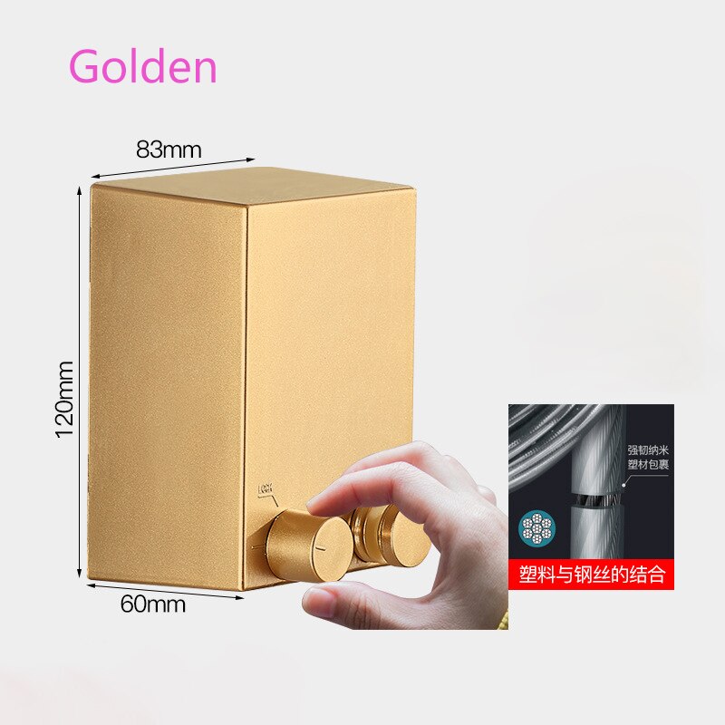 4.2m Wall Hanging Invisible Clothesline Balcony Shrinkage Clothline Mounted Dryer Clotheslines Laundry Hangers Wall Drying Rack: Gold