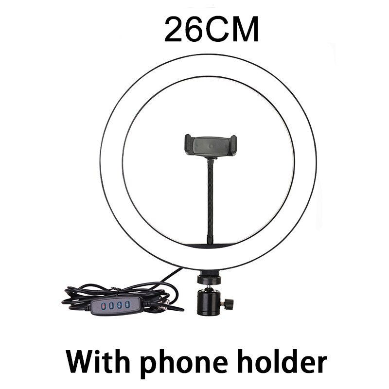 10 '' rgb selfie ring lys med stativ stander og telefonholder dæmpbar led bord cirkel lampe med 10 farver bærbare halo lys: Med telefonholder 1