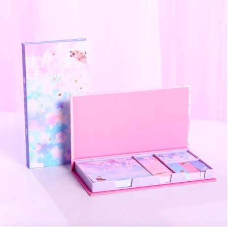 Bloc de notas con dibujos animados, Bloc de notas adhesivas de flores bonitas, almohadillas de escritura multiplegables, etiqueta de , papelería Kawaii, material escolar: 3
