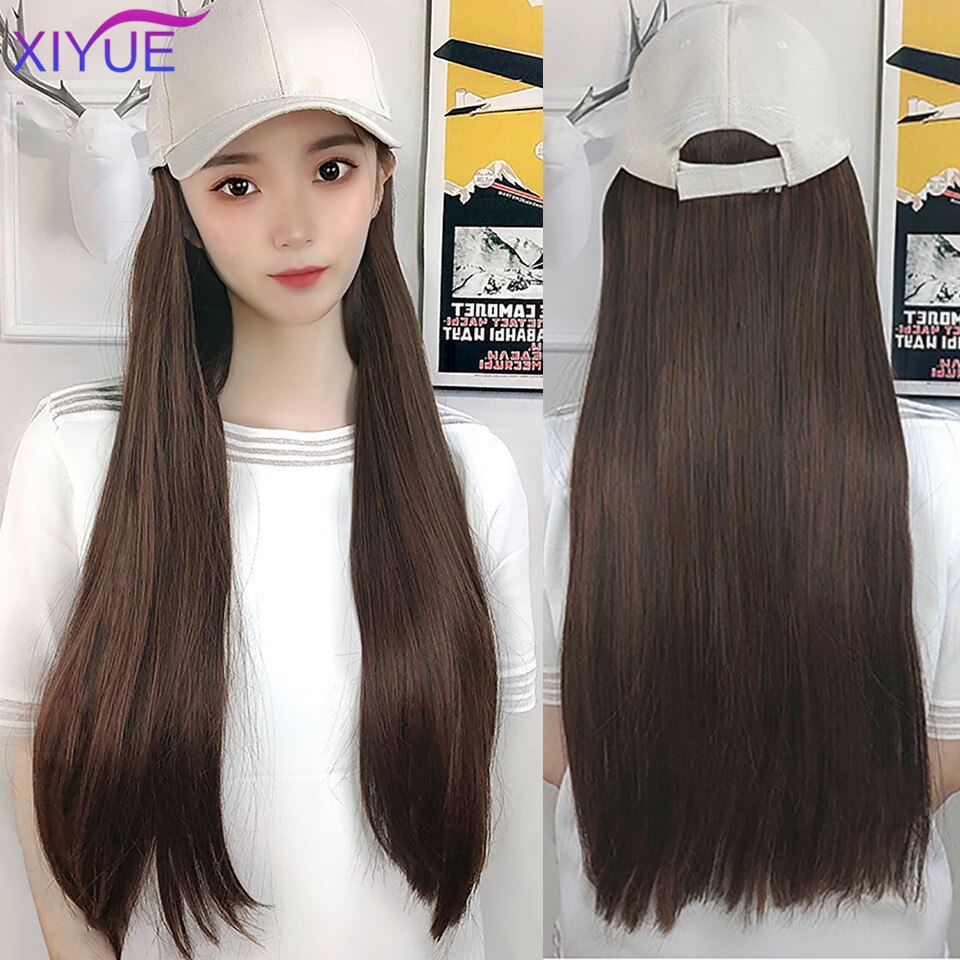 Long Synthetic Baseball Cap Hair Wig Natural Black Cap Hair Extensions Natural Wave Wigs Naturally Connect Hat Wig Adjustable