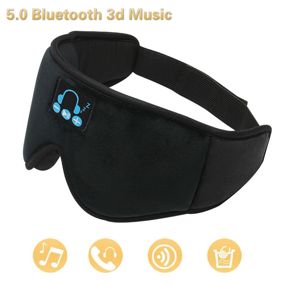 wireless Bluetooth 5.0 Eye Mask 3D Stereo Surround Sound Music call Headset Blackout Sleep Goggles Do not Press Ears: YR04 black