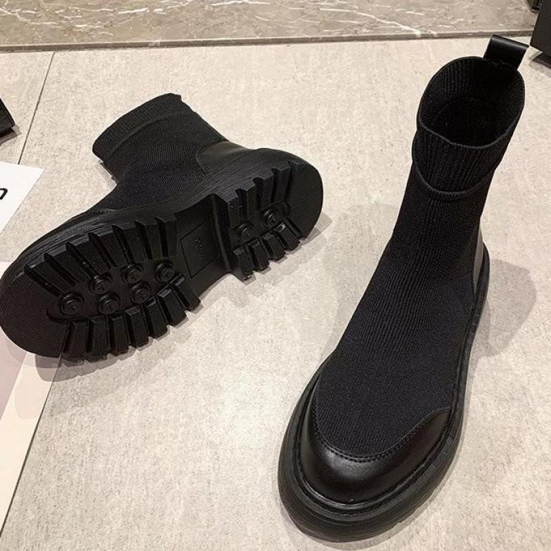 Botas de nieve de algodón con suela gruesa para mujer, calzado elástico rebelde, para Otoño e Invierno