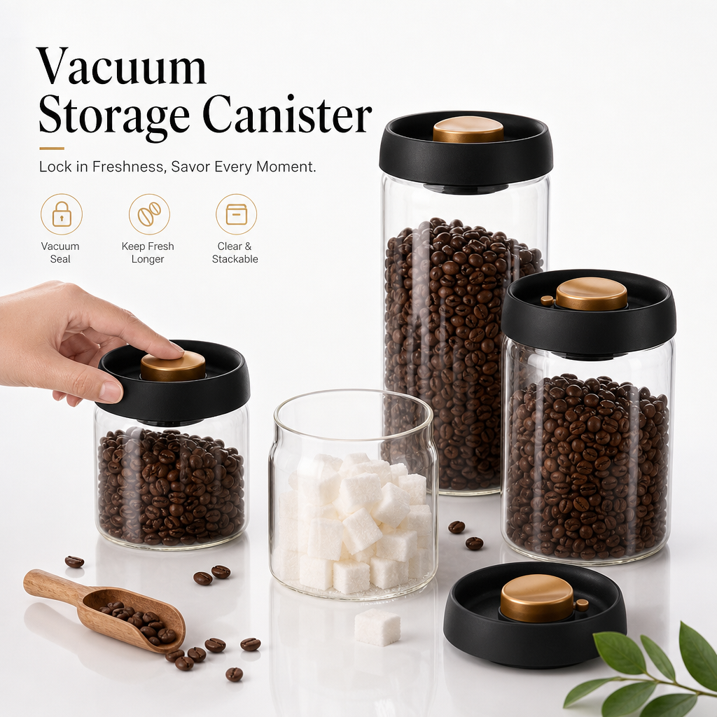 Vakuumversiegelter Behälter Kaffeebohnen-Aufbewahrung Glasflasche Transparenter Lebensmittel-Aufbewahrungsbehälter Feuchtigkeitsbeständiger Luftdichter Behälter