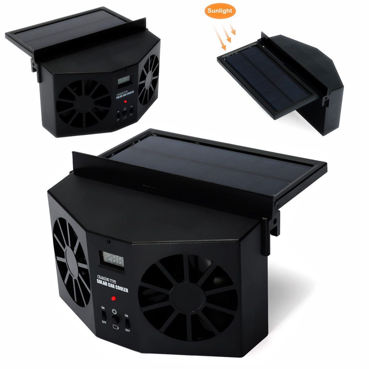Solar Powered Auto Car Cooling System Fan Air Vent Radiator Exhaust Kit 12V Black