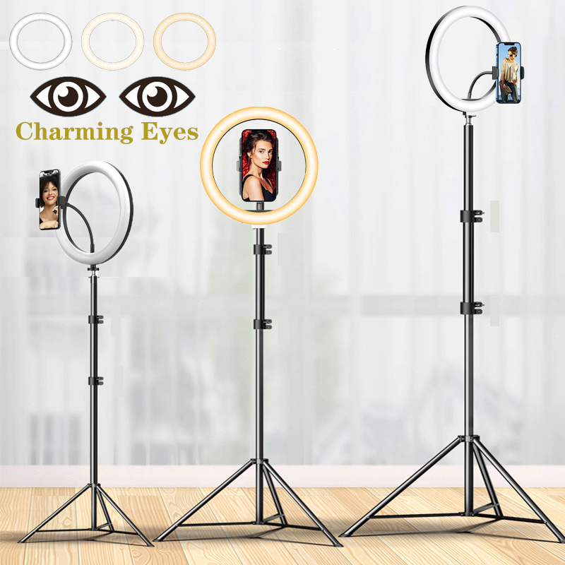 10 &quot;Led Selfie Ring Licht Cirkel Vullen Licht Dimbare Ronde Lamp Statief Trepied Make Fotografie Ringlicht Telefoon Standhouder