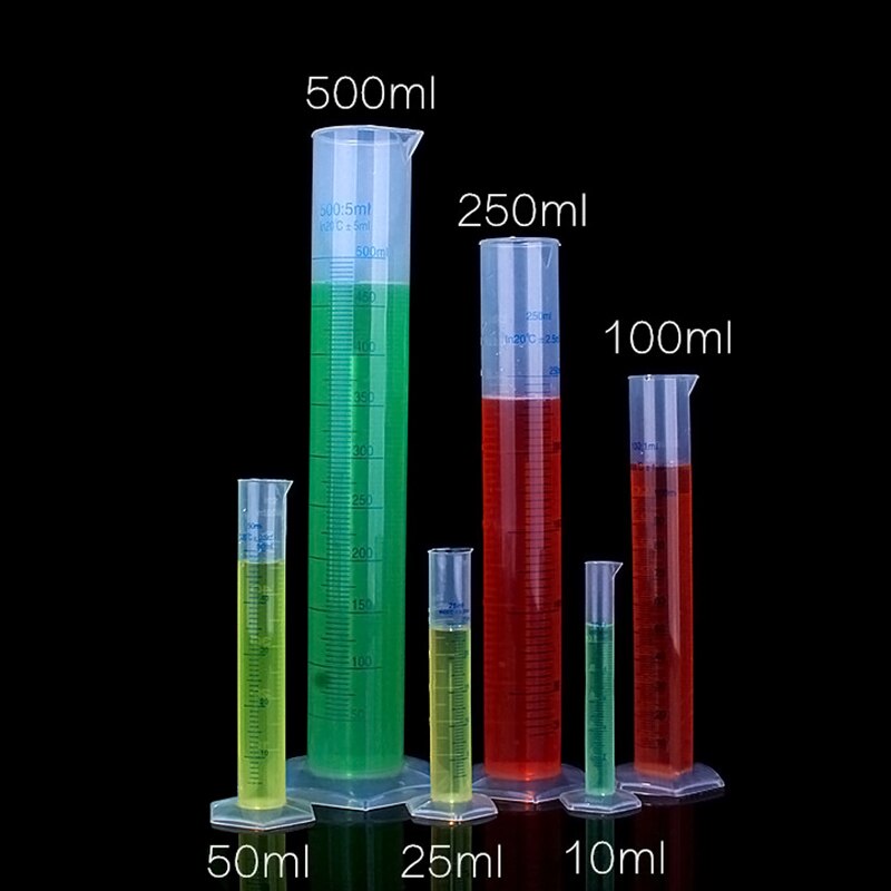 Cilindro de medición de plástico, cilindros graduados para suministros de laboratorio, herramientas de laboratorio, DIN889, 10/25/50/100/250/500ml
